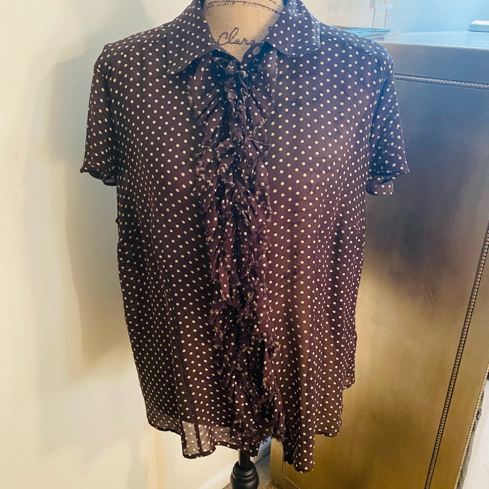 NYGARD COLLECTION BROWN & CREAM POLKA DOTS BLOUSE